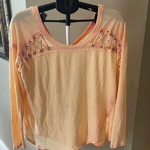 We The Free Elegant Lace-Up Top in Soft Peach